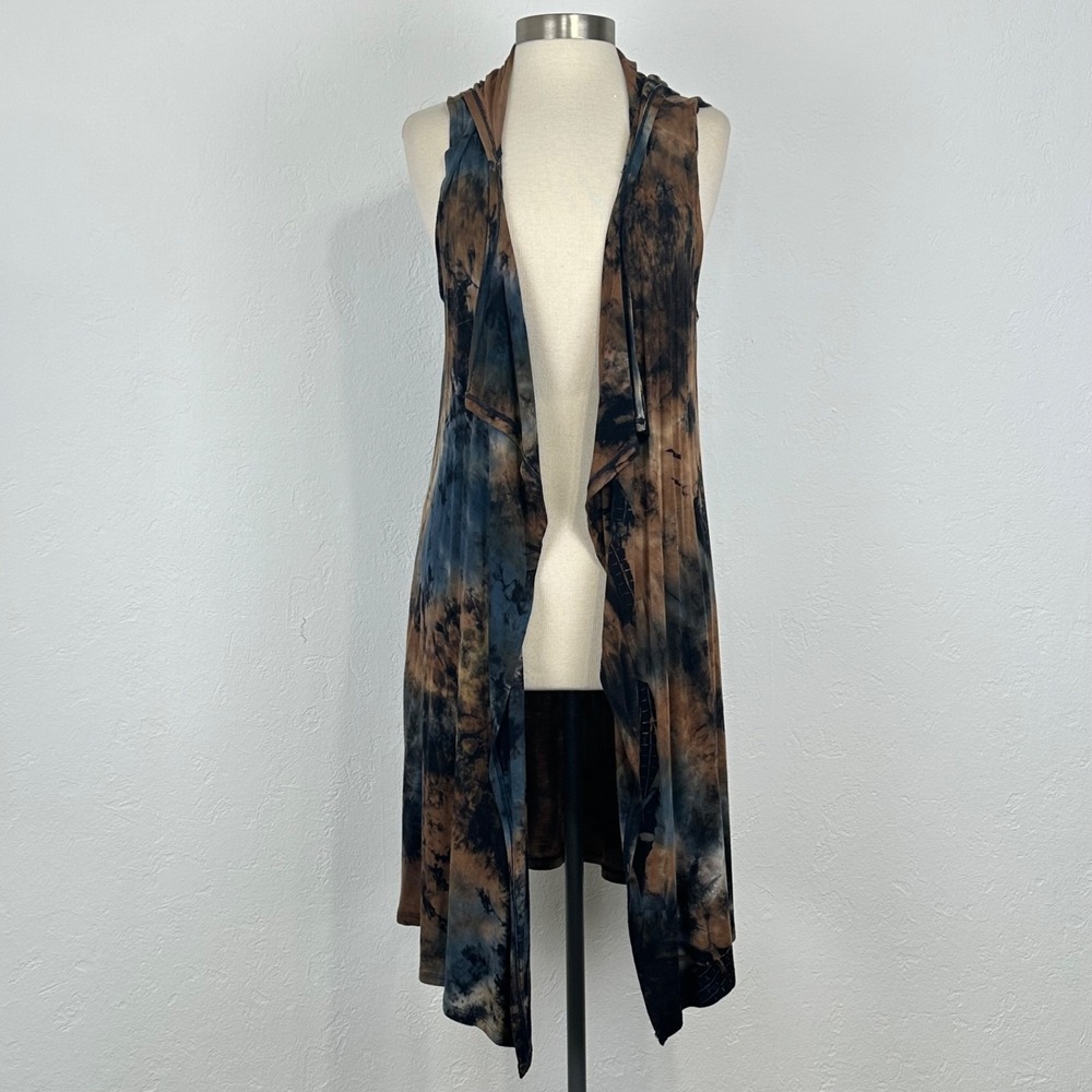 Coin 1804 Women Festival Tie Dye Long Cardigan Sz Small Open Front Hooded